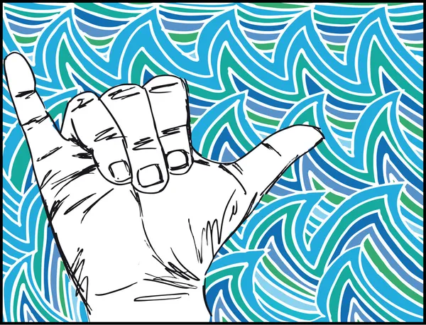Schizzo della mano del surf. Illustrazione vettoriale — Vettoriale Stock