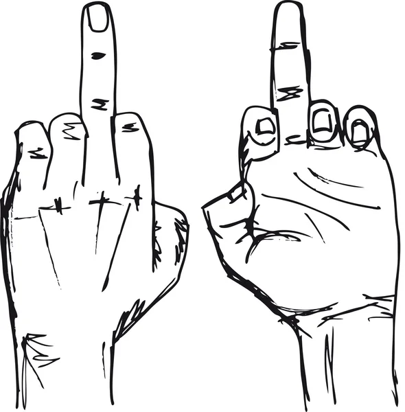 Sketch of Hand show fuck off with the middle finger. — Stock Vector