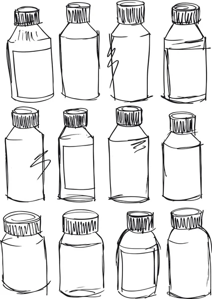 Sketch of colorful bottles. Vector illustration — Stock Vector
