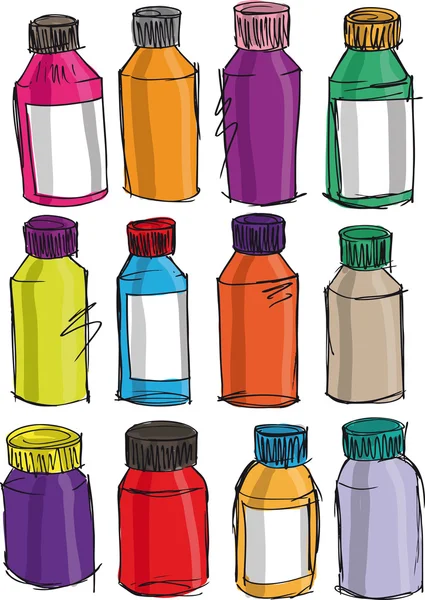 Schets van kleurrijke flessen. vectorillustratie — Stockvector