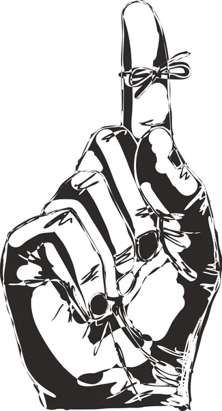 Boceto de la mano derecha con una cuerda de recordatorio atada al dedo índice . — Vector de stock