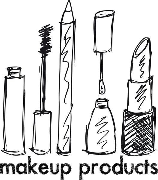 Bosquejo de productos de maquillaje. Ilustración vectorial — Vector de stock