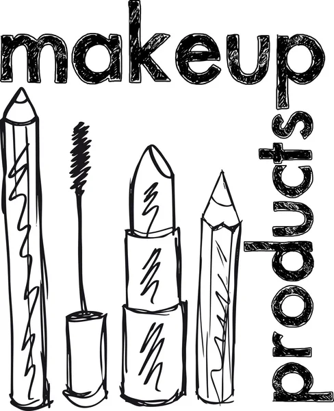 Schets van make-up producten. vectorillustratie — Stockvector