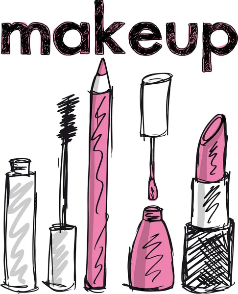 Skizze von Make-up-Produkten. Vektorillustration — Stockvektor