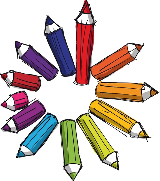 Boceto de lápices de colores de varias longitudes. Ilustración vectorial — Archivo Imágenes Vectoriales