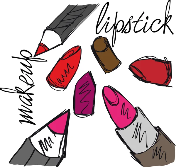 Sketch of Lipsticks and lipliners isolated on a white background — Stock Vector