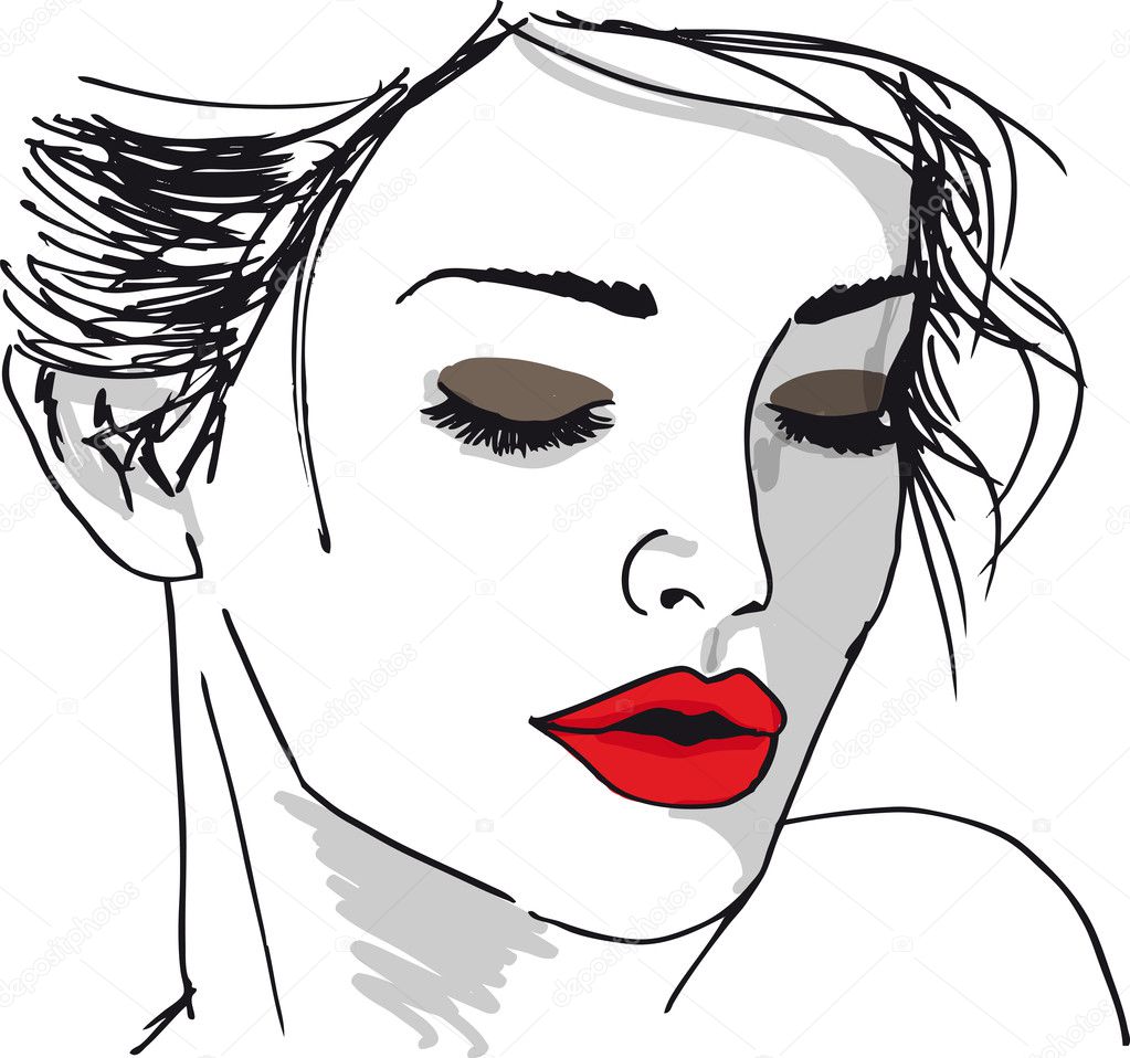 Sketch of beautiful woman face. Vector illustration