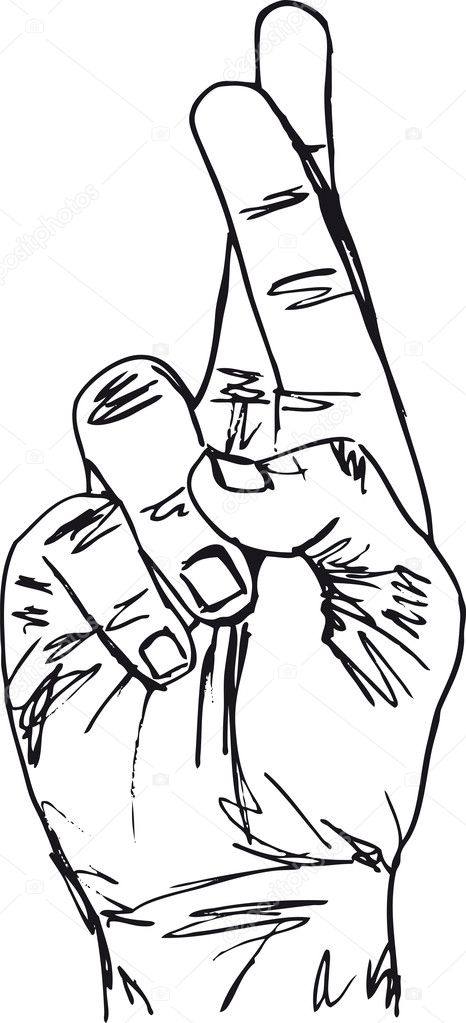 Sketch of Hand with crossed fingers. Vector illustration