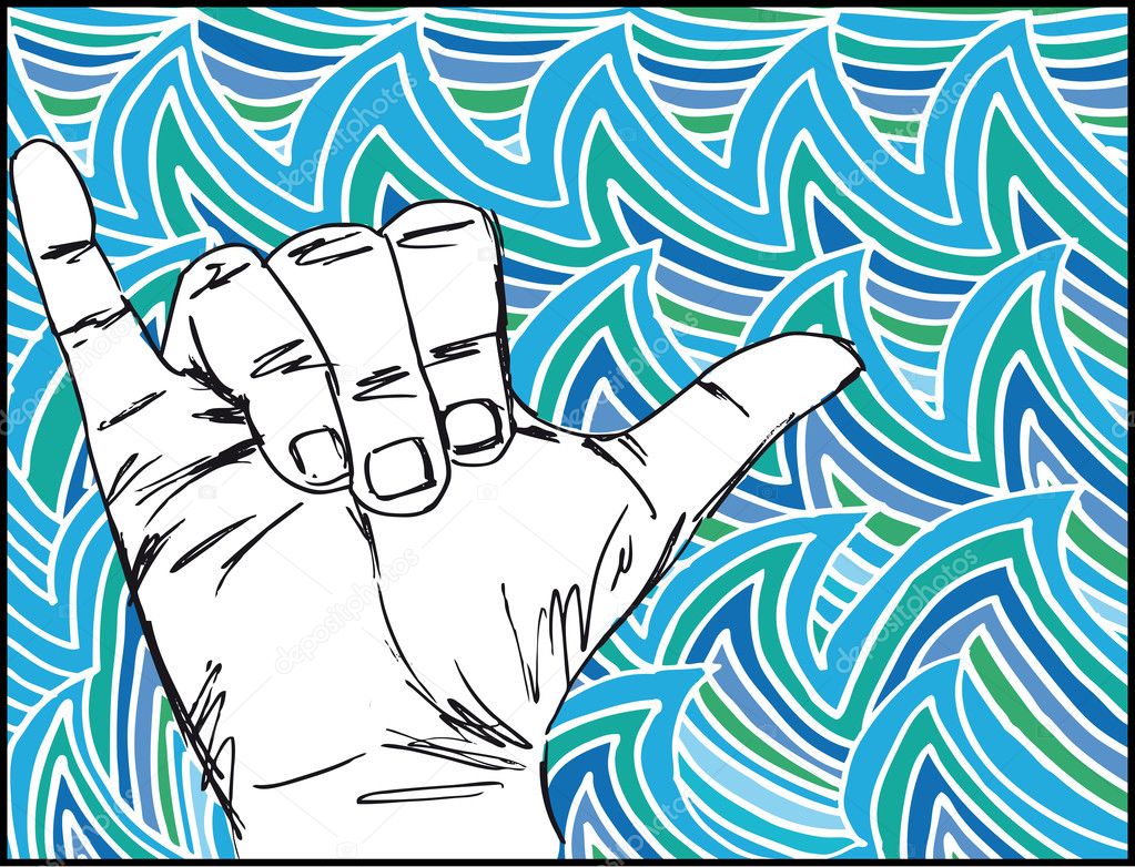 Sketch of surf hand. Vector illustration