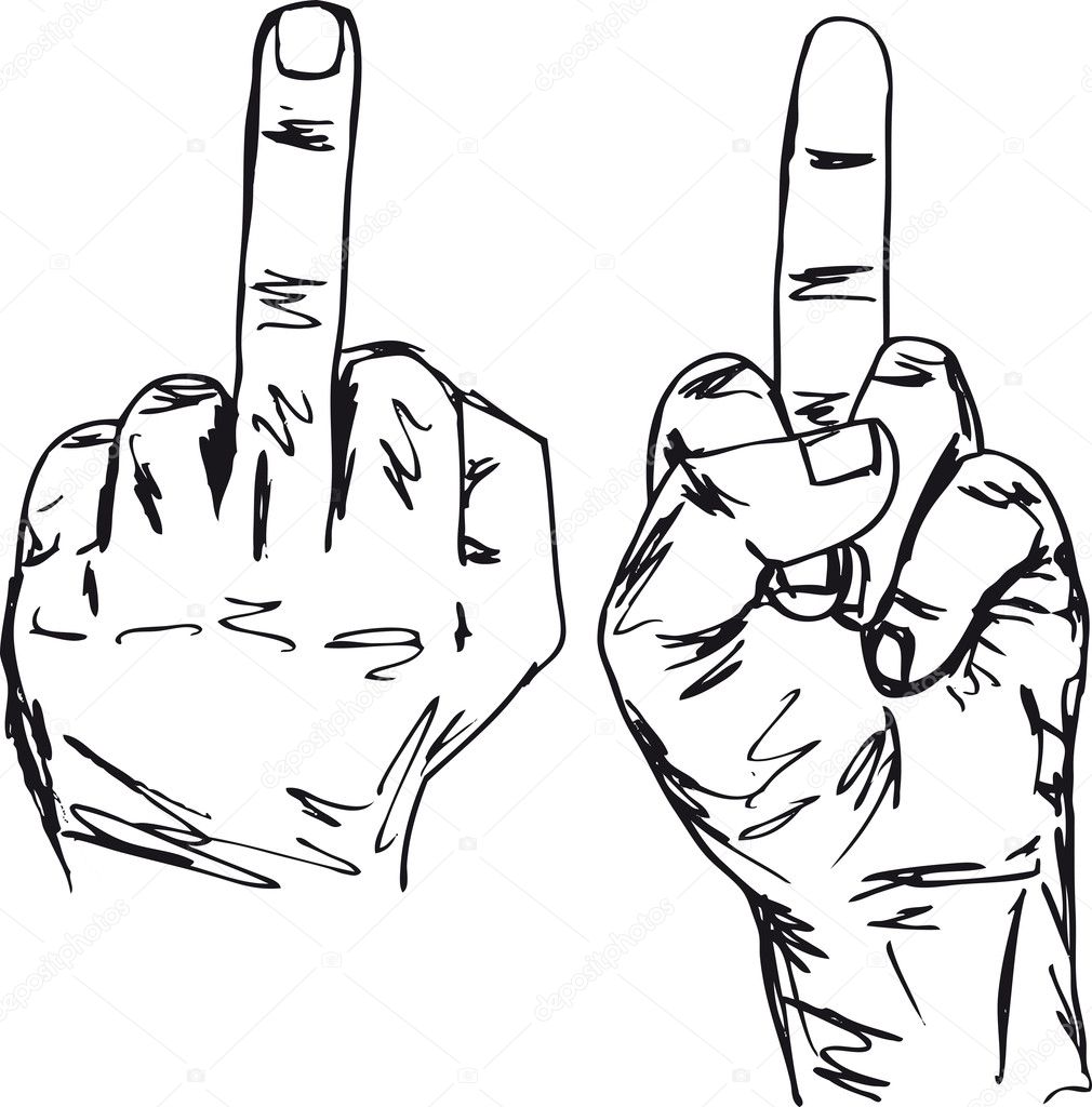 Sketch of Hand show fuck off with the middle finger.