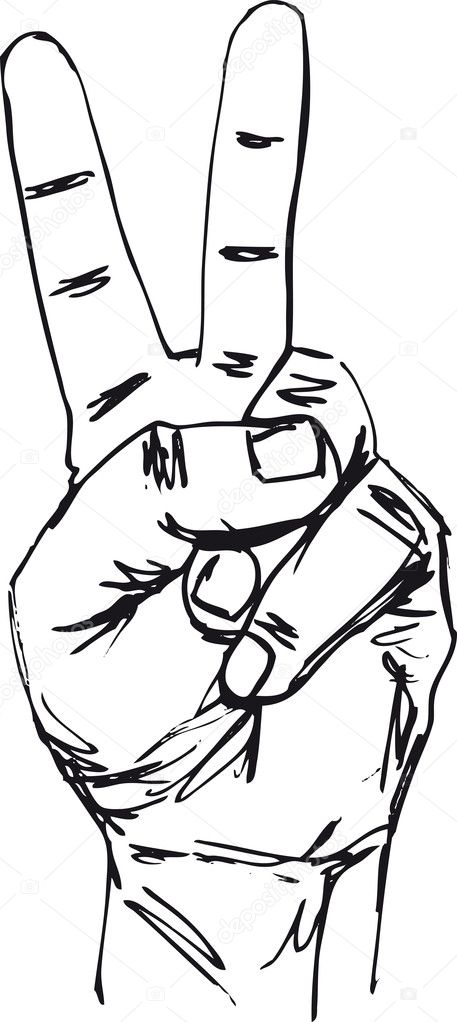 Sketch of hand in victory sign. Vector illustration