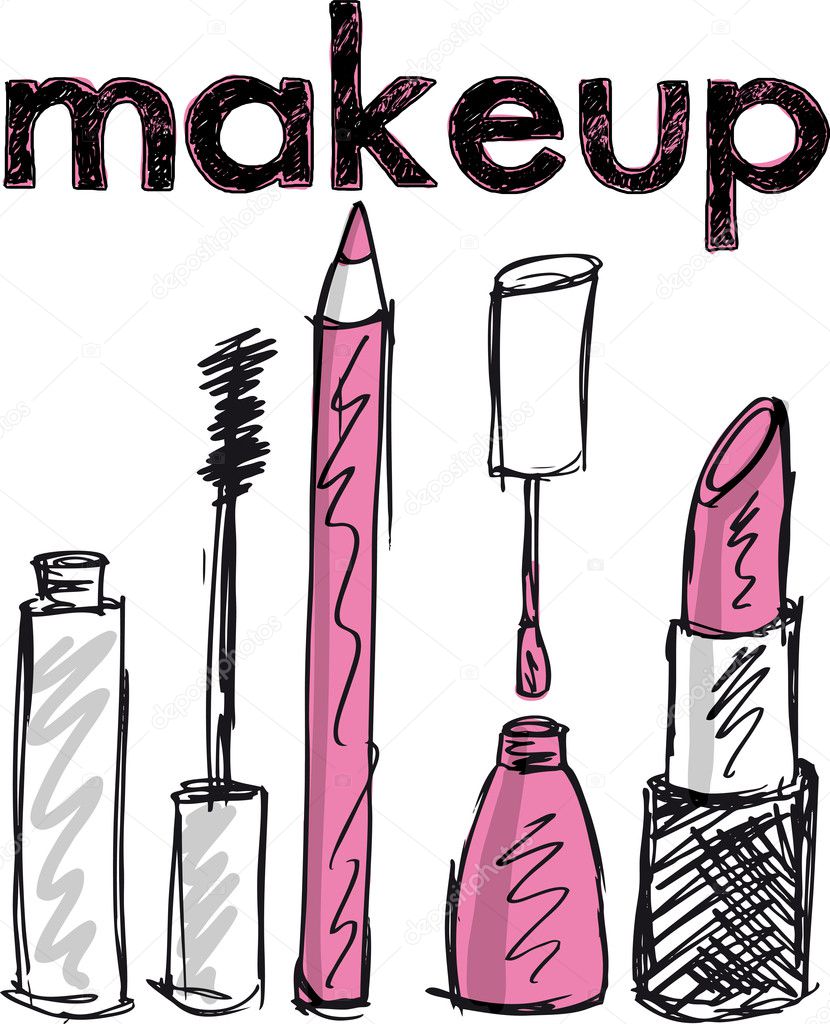 Sketch of Makeup products. Vector illustration