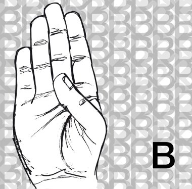 Sketch of Sign Language Hand Gestures, Letter B. clipart