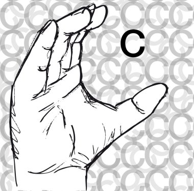 Sketch of Sign Language Hand Gestures, Letter C. clipart