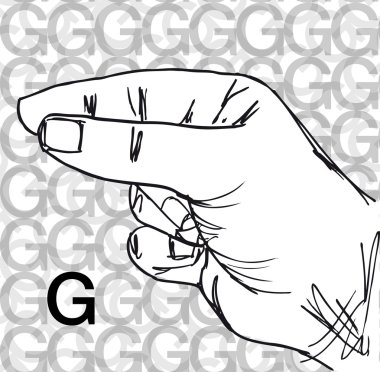 Sketch of Sign Language Hand Gestures, Letter G. clipart