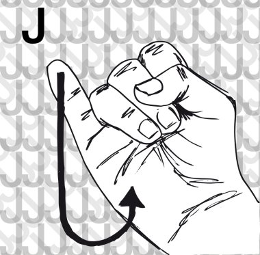 Sketch of Sign Language Hand Gestures, Letter J. clipart