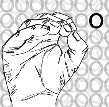 Sketch of Sign Language Hand Gestures, Letter O. clipart