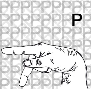 Sketch of Sign Language Hand Gestures, Letter P. clipart