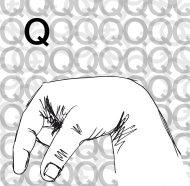 Sketch of Sign Language Hand Gestures, Letter Q. clipart