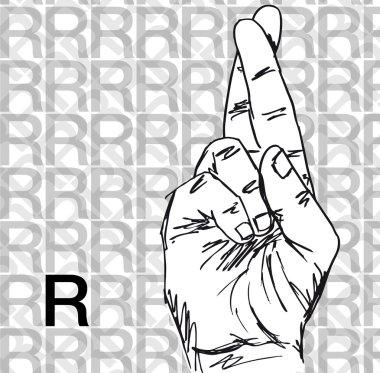 Sketch of Sign Language Hand Gestures, Letter R. clipart