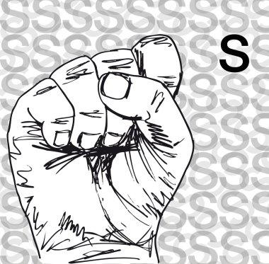 Sketch of Sign Language Hand Gestures, Letter S. clipart