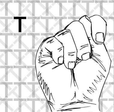 Sketch of Sign Language Hand Gestures, Letter T. clipart