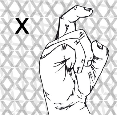 Sketch of Sign Language Hand Gestures, Letter X. clipart