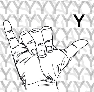 Sketch of Sign Language Hand Gestures, Letter Y. clipart