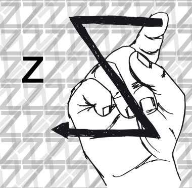 Sketch of Sign Language Hand Gestures, Letter z. clipart