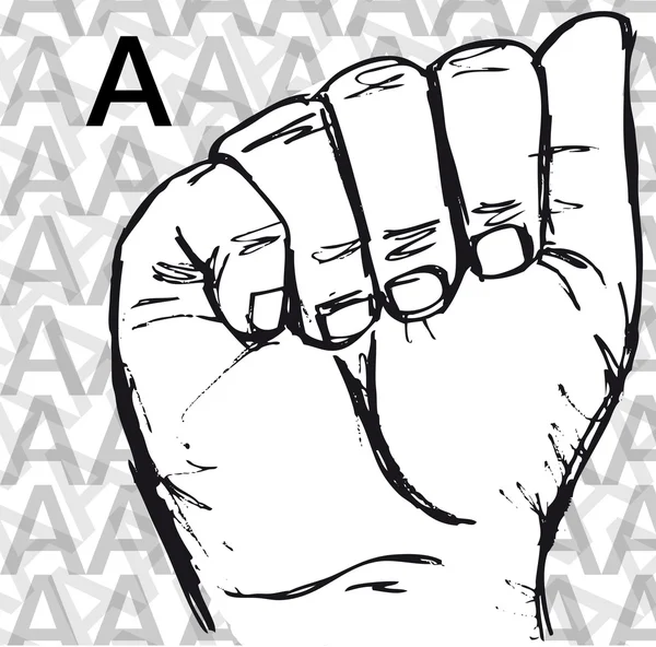 Croquis des gestes de la main en langue des signes, lettre A . — Image vectorielle