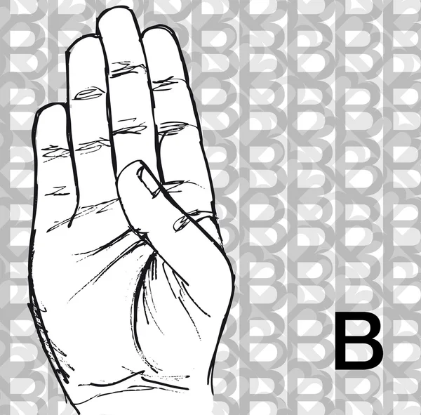 Náčrt aktivní znakové řeči gesta rukou, písmeno b. — Stockový vektor