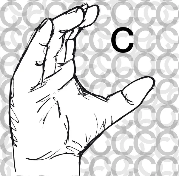 Sketch of Sign Language Hand Gestures, Letter C. — Stock Vector ...