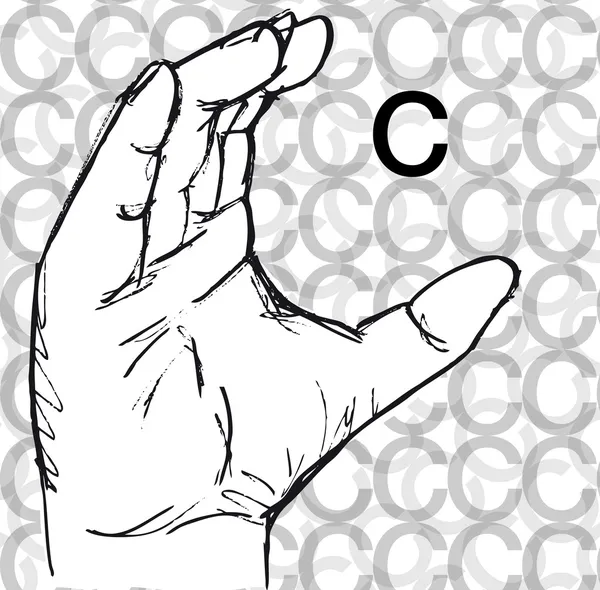 Schizzo dei gesti della mano della lingua dei segni, lettera C . — Vettoriale Stock