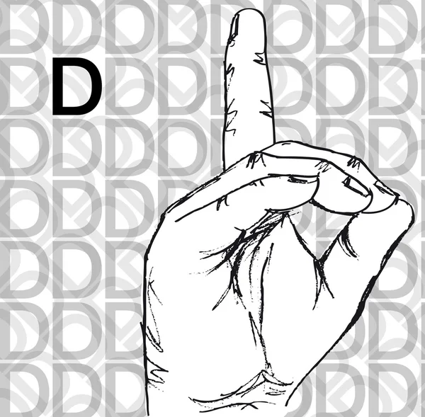 Sketch of Sign Language Hand Gestures, Letter D. — Stock Vector