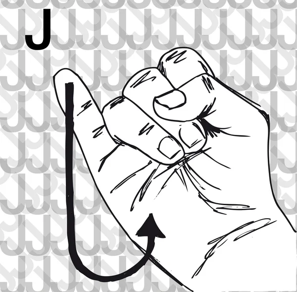 Bosquejo de los gestos de la mano del lenguaje de señas, letra J . — Archivo Imágenes Vectoriales