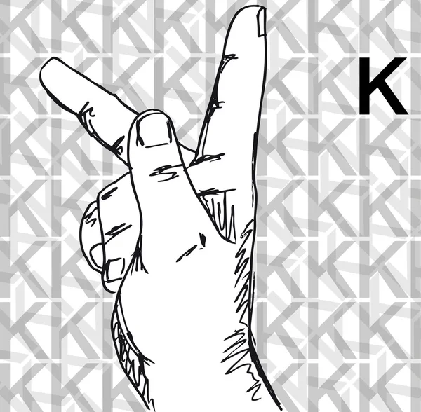 Skiss av teckenspråk gester, bokstaven k. — Stock vektor