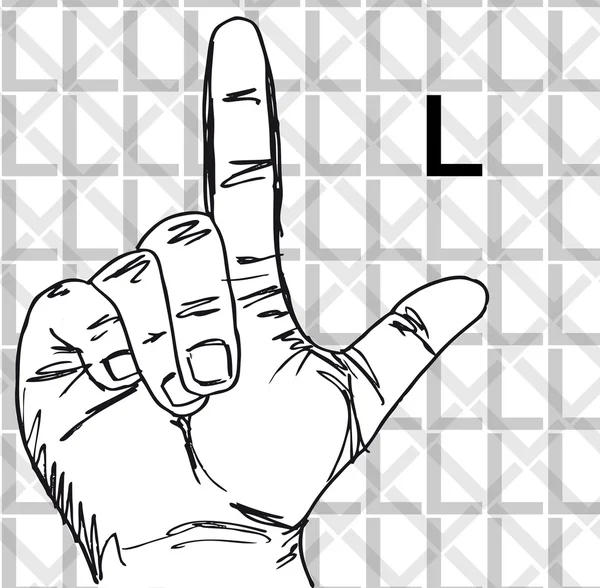 Sketch of Sign Language Hand Gestures, Letter L. — Stock Vector