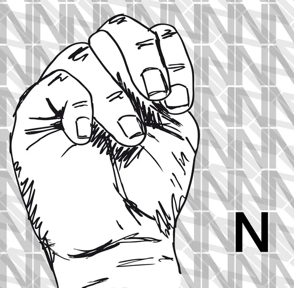 Σκίτσο της νοηματικής γλώσσας χειρονομιών, γράμμα n. — Διανυσματικό Αρχείο