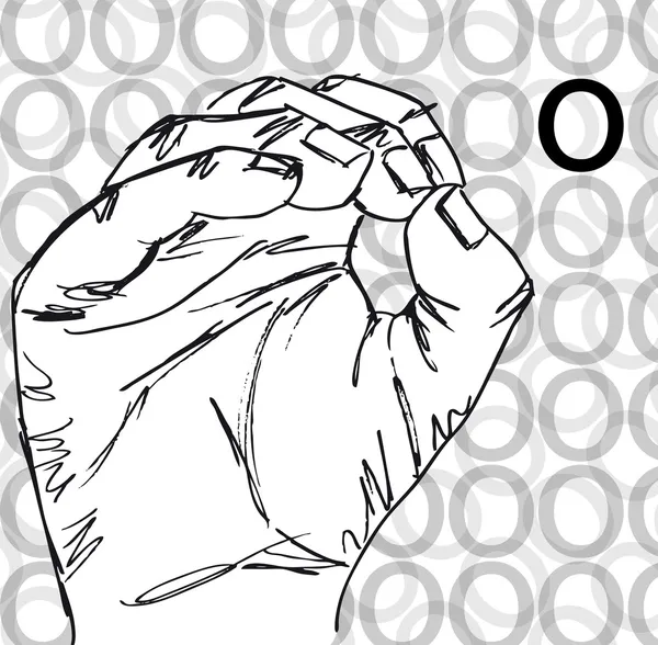 Croquis des gestes de la main en langue des signes, lettre O . — Image vectorielle
