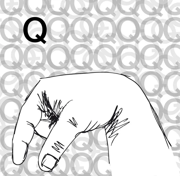 Robot resmini işaret dili el hareketleri, harf q. — Stok Vektör