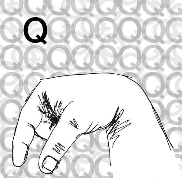 stock vector Sketch of Sign Language Hand Gestures, Letter Q.