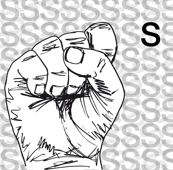 Bosquejo de los gestos de la mano del lenguaje de señas, letra S . — Vector de stock