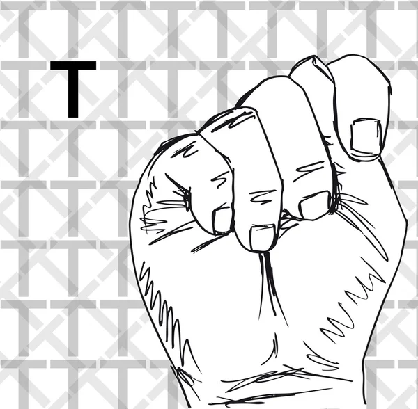 Náčrt aktivní znakové řeči gesta rukou, písmeno t. — Stockový vektor