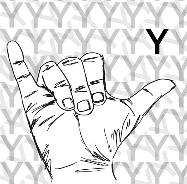 Sketch of Sign Language Hand Gestures, Letter Y. — Stock Vector