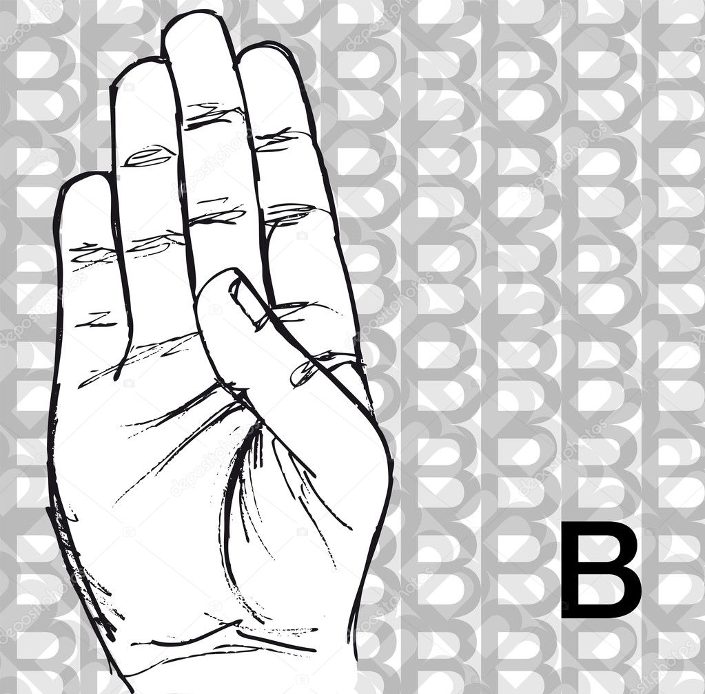 Sketch of Sign Language Hand Gestures, Letter B.