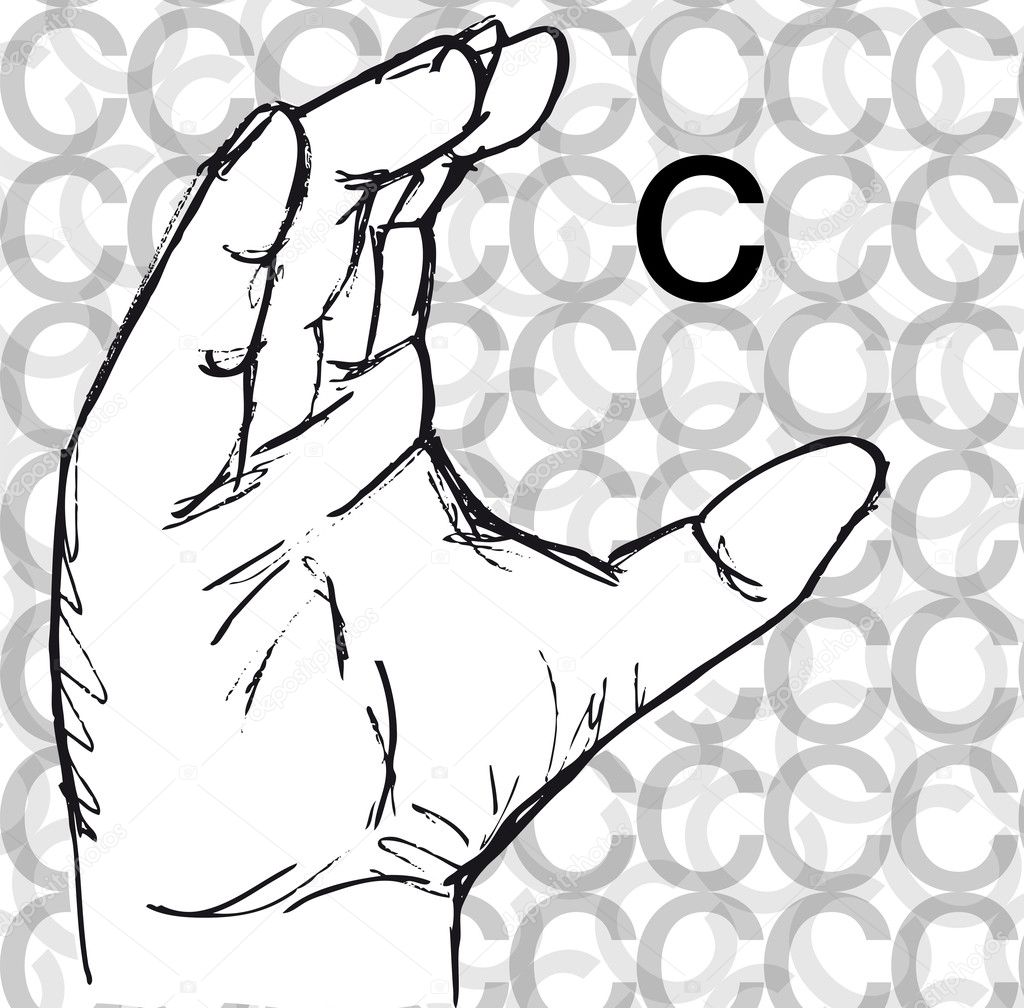 Sketch of Sign Language Hand Gestures, Letter C.