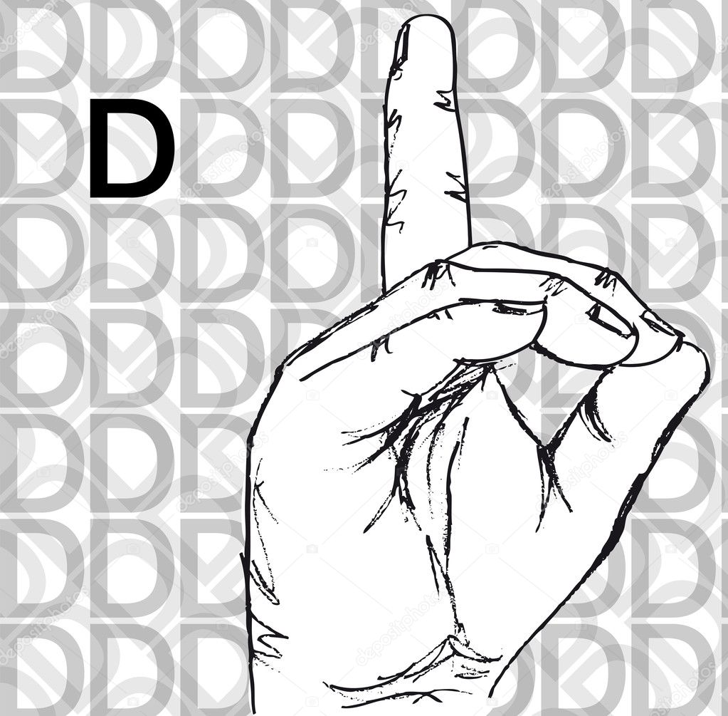 Sketch of Sign Language Hand Gestures, Letter D.