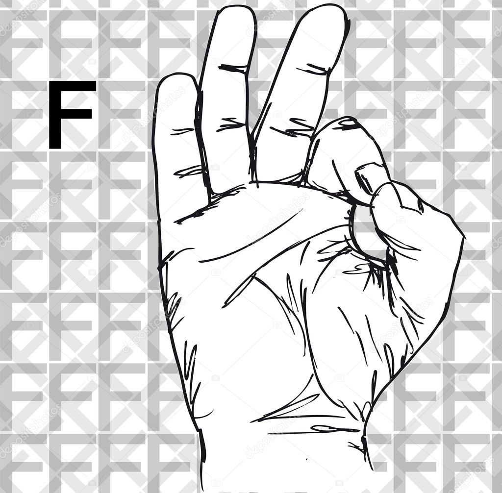 Sketch of Sign Language Hand Gestures, Letter F.