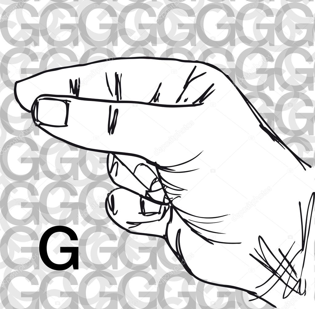 Sketch of Sign Language Hand Gestures, Letter G.