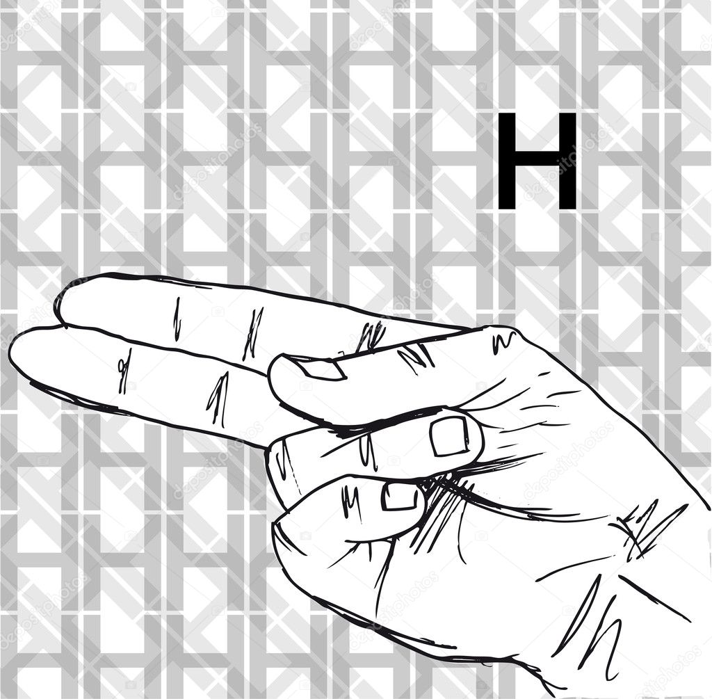 Sketch of Sign Language Hand Gestures, Letter H.